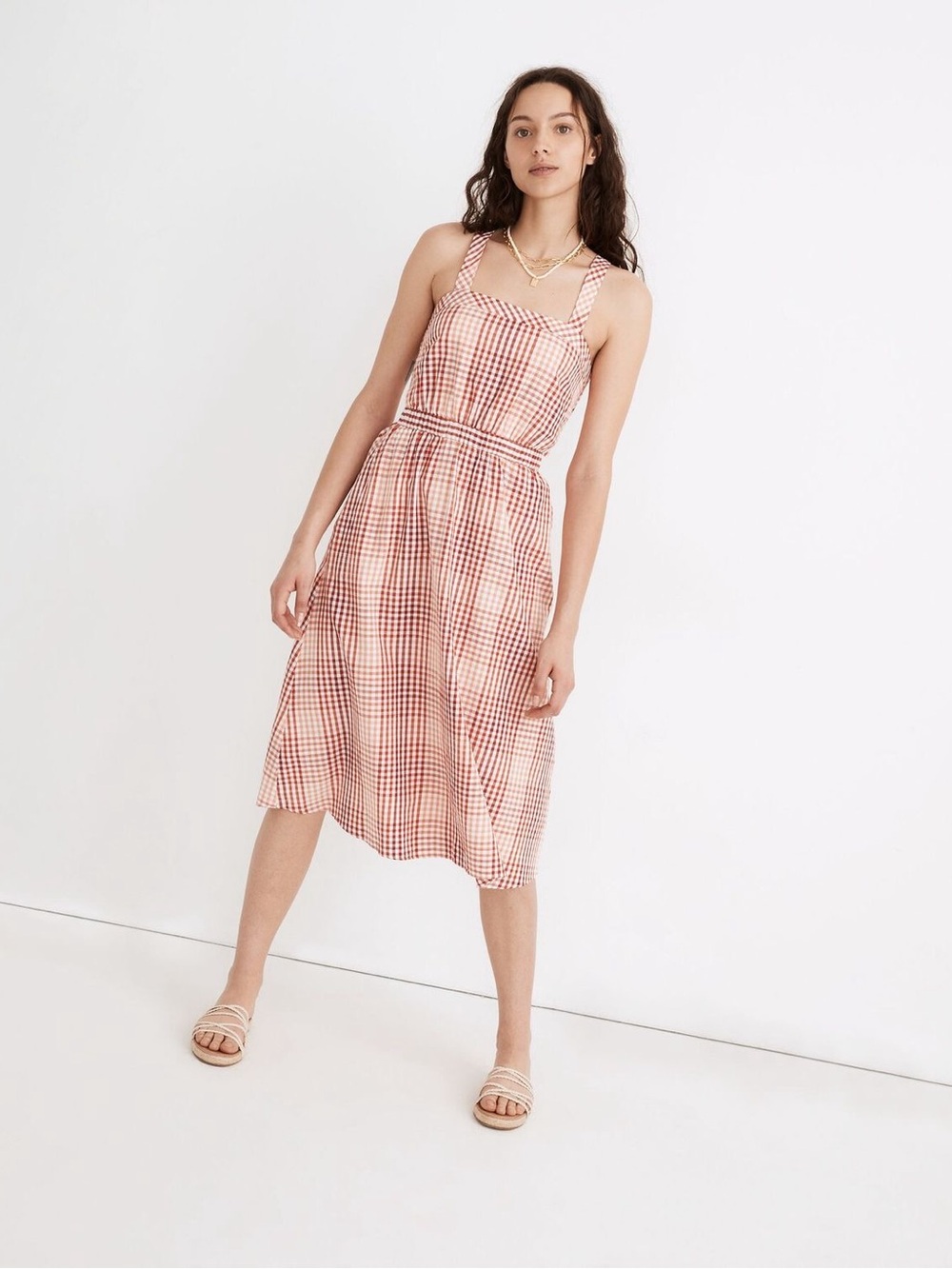 NWOT Madewell Cutout-Back Midi Dress in Gingham Plaid Size 00